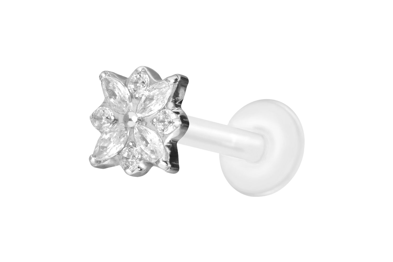 PTFE Labret Piercing mit Innengewinde + Titan-Aufsatz KRISTALLBLUME